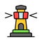 A tower containing a beacon light to warn or guide ships at sea, well designed icon of lighthouse