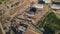 Tower crane during construction of a residential building. Cranes on formworks. Arial view of the construction the multi-storey