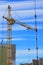 Tower Cranes Picture with Blue Sky - Stock Photo