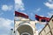 Tower with cross and serbian flags