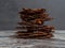 tower of dried or dehydrated meat slices