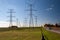 Tower of electrical high voltage power on blue sky