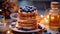 Tower of Fluffy Pancakes with Blueberries and Maple Syrup