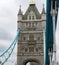 Tower of historic Tower Bridge in central London seen from below