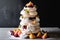 a tower of meringues, stacked high with macerated fruit in between