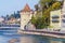 Tower Nolliturm near Reuss river part ofMuseggmauer, Lucerne,