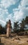 Tower of an old church, in the municipality of Tlalpujahua, Michoacan, Mexico, only the vestiges of it remain