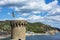 Tower of the old fortress and the coast of Tossa de Mar Spain