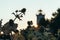 Tower of the old lighthouse against the evening sky. Countryside landscape