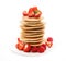 Tower of pancakes with strawberries isolated on a white background