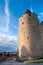 Tower and path on external walls of Carcassonne medieval city