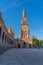 The tower at Plaza de Espana, Spain Square, in Seville, Andalusia, Spain. It is located in the Parque de Maria Luisa, vertical