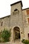 The tower of the Rocamadour gate in the ancient ramparts of the village of La Romieu in the Gers