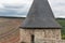 Tower ruin medieval castle Bourscheid in Luxembourg