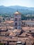 The tower of San Michelle in Foro church, Lucca, Italy, seen from the Guinigi tower