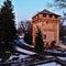 Tower in sanatorium park with palace in Nemyriv, Vinnytsya region, Ukraine