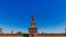 Tower of Sforzesco Castle under blue sky in downtown Milan, Ital