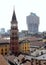 Tower of St. Gottardo Church left and Torre Velasca right, view from the roof of the Milan Cathedral