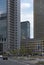 Tower of St. Matthew Church between skyscrapers in downtown Frankfurt