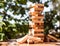 The tower stack from wooden blocks on table