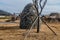 Tower of stacked stones in public park