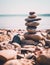 tower of stones. balance and harmony. Relaxing peaceful formation on sea shore or coastline. summer travelling, vacation and