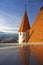 Tower of Thun Castle with Panorama of City and Alps