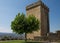 Tower and tree in castle Monforte de Lemos in Galicia, Spain