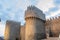 Tower of the wall of Avila at sunset. Spain.