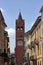 Tower with watch of an historical building called `arengario` placed in te city of monza city in italy