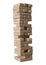 Tower from wooden blocks for jenga game isolated on white background. Concept of risk and strategy to keep thing in