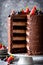 Towering and decadent chocolate mousse cake with layers