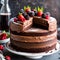 Towering and decadent chocolate mousse cake with layers