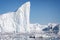 Towering great icebergs in the Ilulissat Icefjord in Greenland