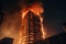 Towering inferno, city building fire burning