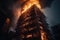 Towering inferno, city building fire burning