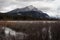 A towering mountain stands tall infront of the wetlands