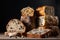 towering stack of artisan breads, with each slice cut perfectly and showing off their crusty texture and fluffy centers