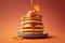 Towering stack of fluffy pancakes with maple syrup, created with Generative AI technology