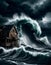 Towering Wave Engulfing Coastal House