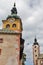 Towers of Banska Bystrica Castle and Virgin Mary Church, Slovakia.