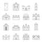 Towers and castles icons set, outline style