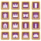 Towers and castles icons set purple