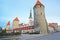 Towers of the city wall and St Olaf Church in the Old city of Ta