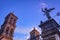 Towers Facade Angels Outside Sunset Puebla Cathedral Mexico