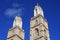 The towers of the Grossmunster church in Zurich in the last sunlight