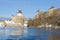 Towers of the Ivangorod fortress and Herman`s castle on a sunny afternoon. Border of Russia and Estonia