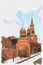 Towers of Moscow Kremlin. Imitation of a picture. Oil paint. Illustration