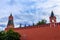Towers of Moscow Kremlin and Kremlin wall in centre of Moscow, Russia