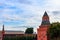 Towers of Moscow Kremlin and Kremlin wall in centre of Moscow, Russia